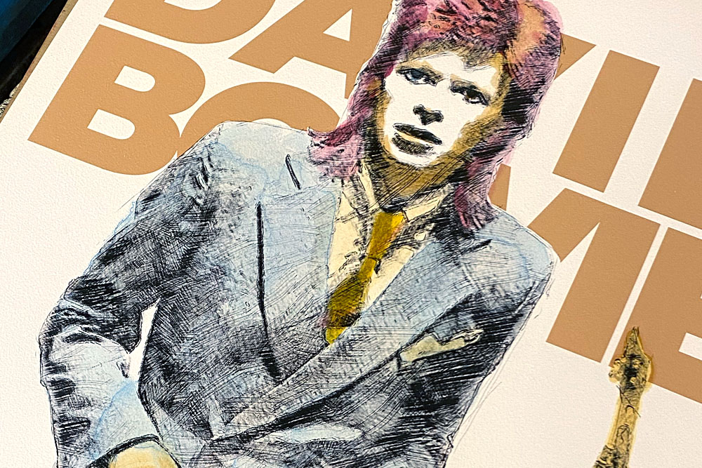 David Bowie als colorierte Skizze