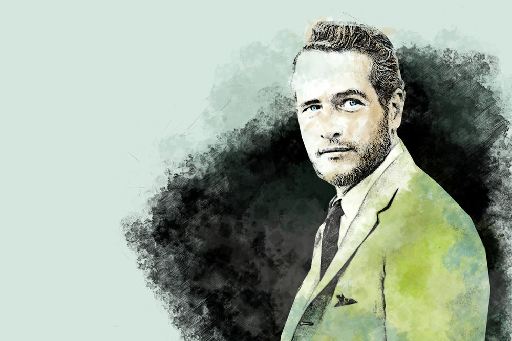 Paul Newman als colorierte Skizze